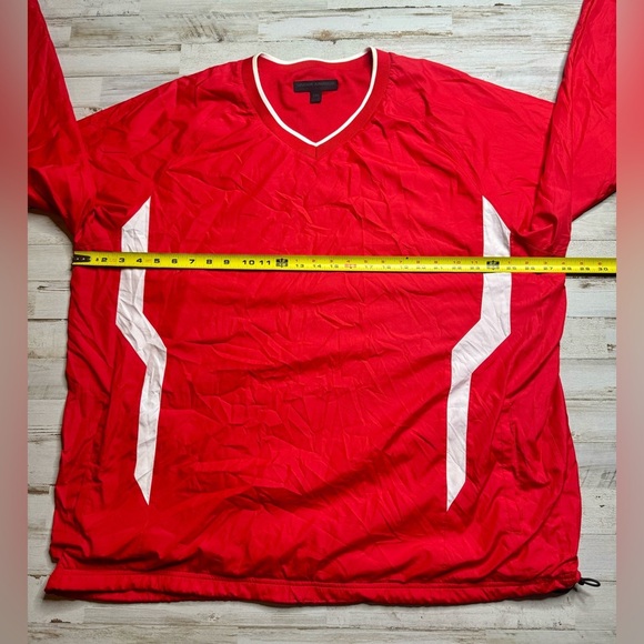 Under Armour Red White VNeck Lined Poly Windbreaker Pullover Drawstring Men 2XL - Picture 5 of 10